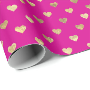 Cute Hot Pink Gold Hearts Pattern   Wrapping Paper