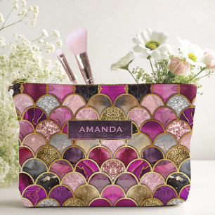 Cute hot pink gold mermaid scales girly accessory pouch