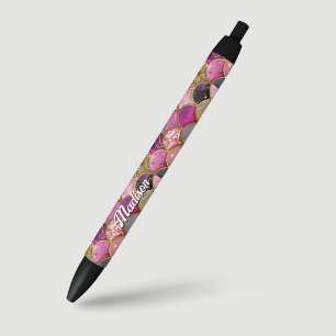 Cute hot pink gold mermaid scales girly black ink pen