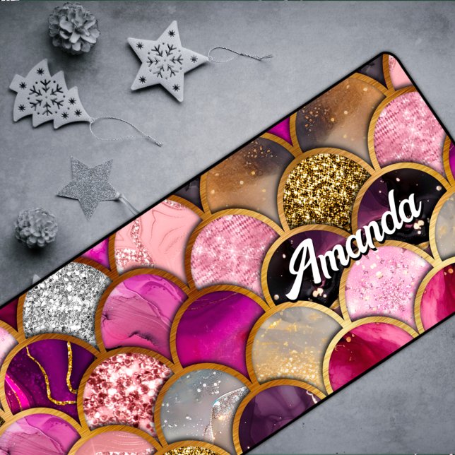 Cute hot pink gold mermaid scales girly desk mat (Creator Uploaded)