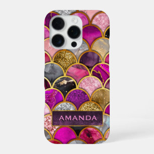 Cute hot pink gold mermaid scales girly iPhone 16 pro case