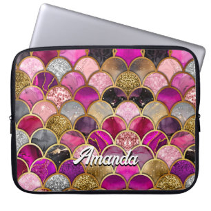 Cute hot pink gold mermaid scales girly laptop sleeve