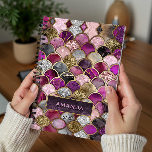 Cute hot pink gold mermaid scales girly planner