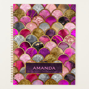 Cute hot pink gold mermaid scales girly planner