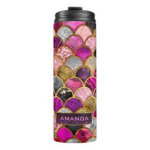 Cute hot pink gold mermaid scales girly thermal tumbler