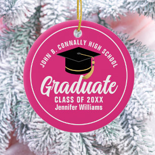 Cute Hot Pink Graduation Custom 2025 Graduate Ceramic Tree Decoration