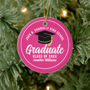 Cute Hot Pink Graduation Custom 2025 Graduate Ceramic Tree Decoration