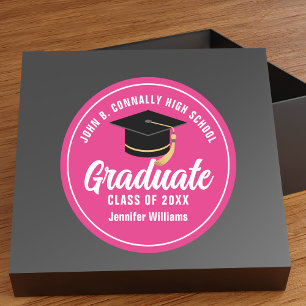 Cute Hot Pink Graduation Custom 2025 Graduate Classic Round Sticker