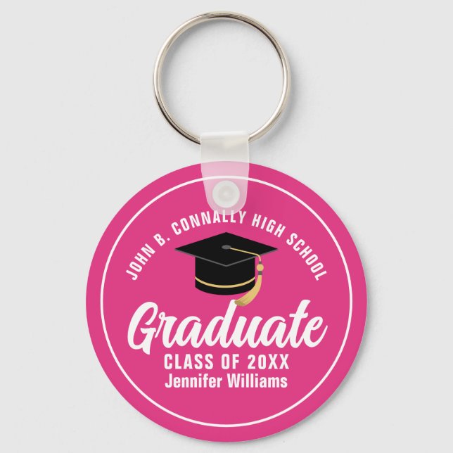 Cute Hot Pink Graduation Custom 2025 Graduate Key Ring (Front)