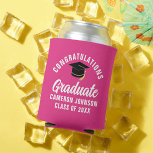 Cute Hot Pink Graduation Party Personalised Can Cooler