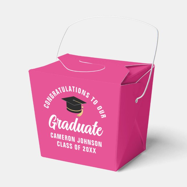 Cute Hot Pink Graduation Party Personalised Favour Box (Front Side)