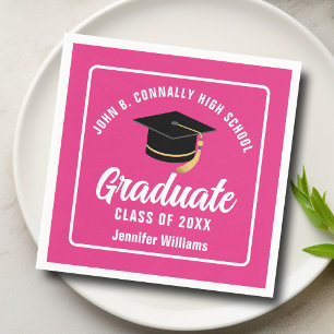 Cute Hot Pink Graduation Party Personalised Napkin
