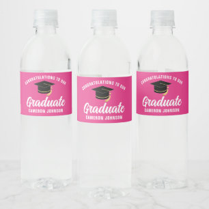 Cute Hot Pink Graduation Party Personalised Water Bottle Label