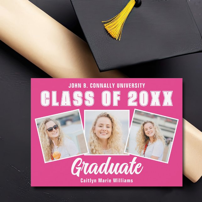 Cute Hot Pink Graduation Photo Collage Graduate Announcement (Creator Uploaded)