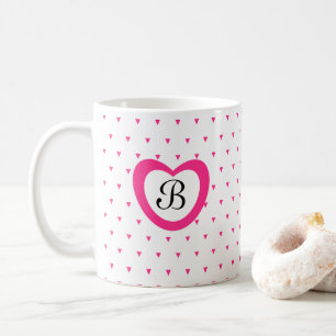 Cute Hot Pink Heart and Triangle Confetti Initial Coffee Mug