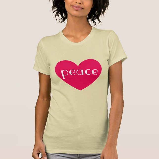 Cute Hot Pink Heart peace Message T-Shirt (Front)