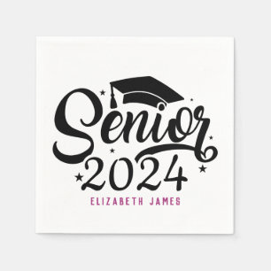 Cute Hot Pink Lettering Senior Napkins