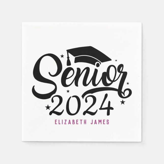 Cute Hot Pink Lettering Senior Napkins (Front)