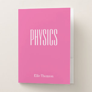 Cute Hot Pink Personalised School Subject Physics Pocket Folder