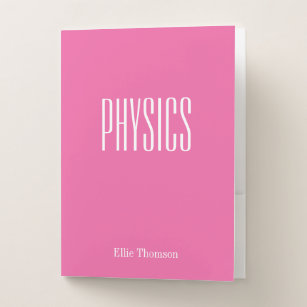 Cute Hot Pink Personalised School Subject Physics Pocket Folder