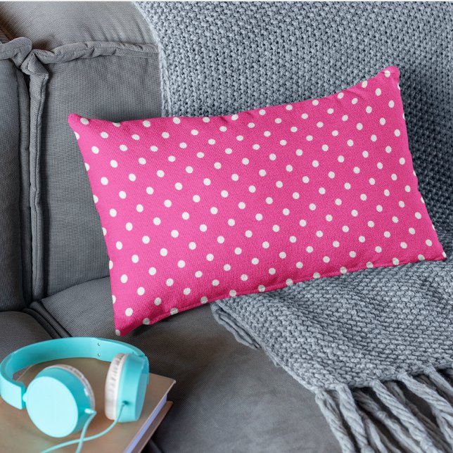 Cute Hot Pink Polka Dots Pattern Lumbar Cushion (Creator Uploaded)