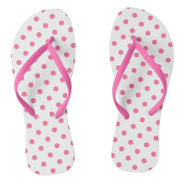 Cute Hot Pink Polkadots -  Flip Flops Slim Straps (Footbed)