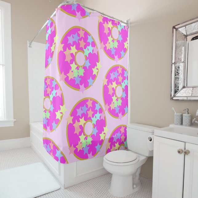 Cute Hot Pink Preppy Rainbow Bright Colourful Dot Shower Curtain (In Situ)