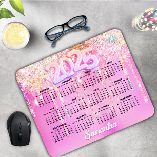 Cute hot Pink Rainbow Glitter Drips monogram Mouse Mat