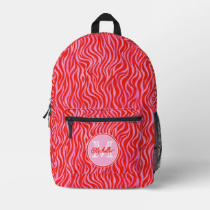 Cute Hot Pink & Red Zebra Print   Monogrammed Printed Backpack