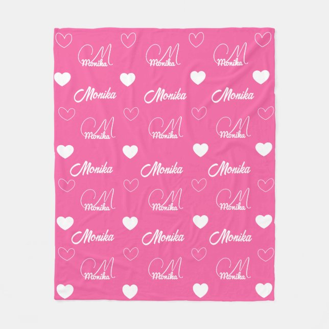 Cute Hot Pink Repeating Name personalised girly  Fleece Blanket (Front)