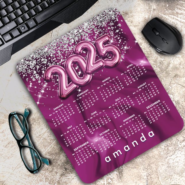 Cute hot pink silver glitter 2025 calendar mouse p mouse mat (Creator Uploaded)