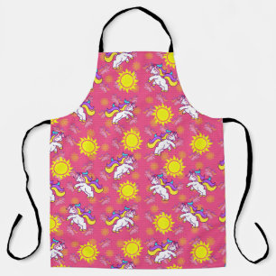 Cute Hot Pink Sunny Unicorn Pattern Design Apron