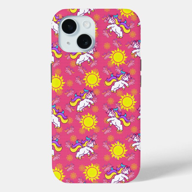 Cute Hot Pink Sunny Unicorn Pattern Design Case-Mate iPhone Case (Back)