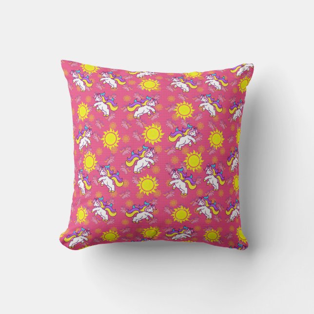 Cute Hot Pink Sunny Unicorn Pattern Design Cushion (Front)