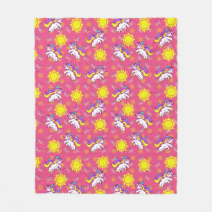 Cute Hot Pink Sunny Unicorn Pattern Design Fleece Blanket
