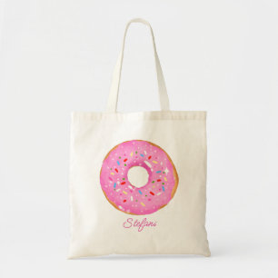 Cute Hot Pink Watercolor Doughnut & Sprinkles Cust Tote Bag