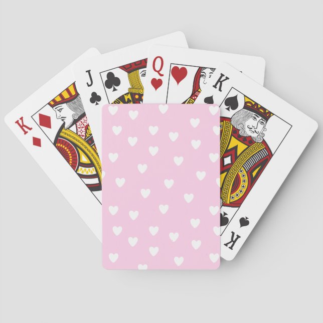 Cute Hot Pink with White Hearts Playing Cards (Back)