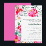 Cute Hot Pink Yellow Watercolor Floral Bat Mitzvah Invitation<br><div class="desc">Cute Hot Pink Yellow Watercolor Floral Bat Mitzvah Invitation</div>