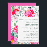 Cute Hot Pink Yellow Watercolor Floral Bat Mitzvah Invitation<br><div class="desc">Cute Hot Pink Yellow Watercolor Floral Bat Mitzvah Invitation</div>