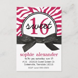 Cute Hot Pink Zebra Pattern Sweet 16 Party Invitation