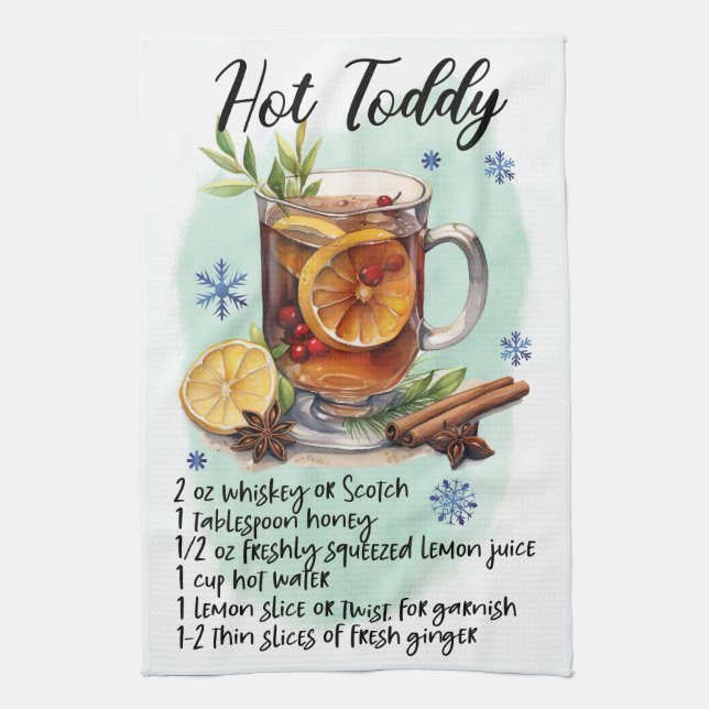Cute Hot Toddy Christmas Drink Recipe Tea Towel (Vertical)