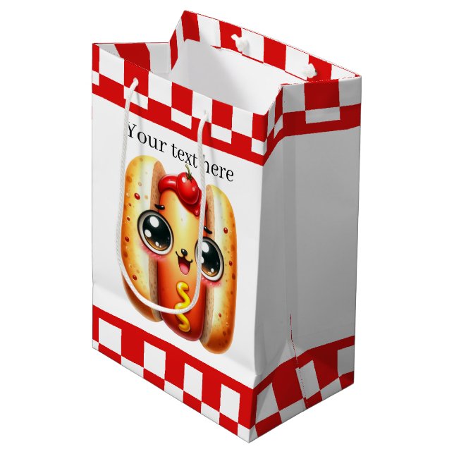 Cute hotdog lovers customisable  medium gift bag (Front Angled)