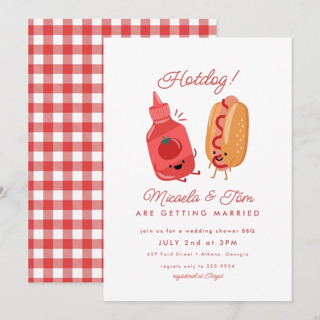 Cute Hotdog Picnic Red BBQ Couples Bridal Shower Invitation (Front/Back)