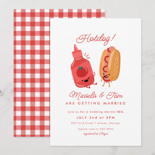 Cute Hotdog Picnic Red BBQ Couples Bridal Shower Invitation