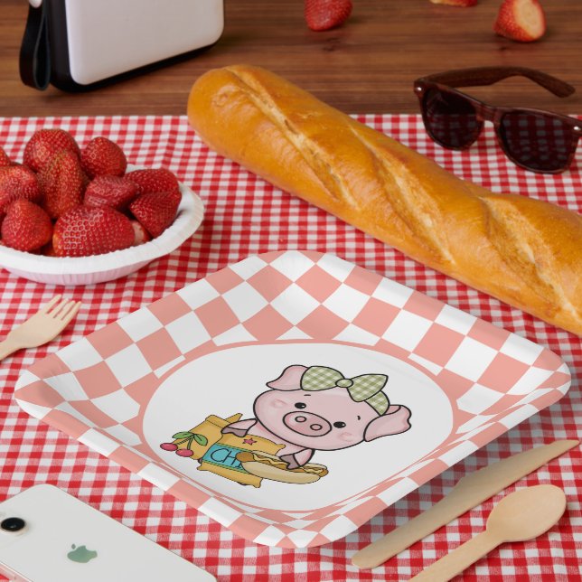 cute hotdog pig cookout party  paper plate (Picnic)