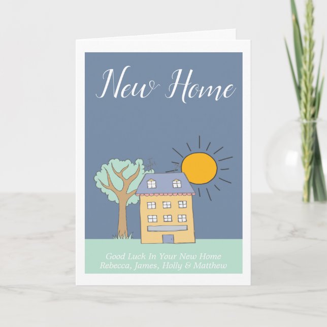 Cute House and Tree Themed New Home Personalised Card (Front)