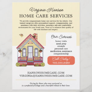 Cute House Caregiver Caretaker Services Yellow Flyer