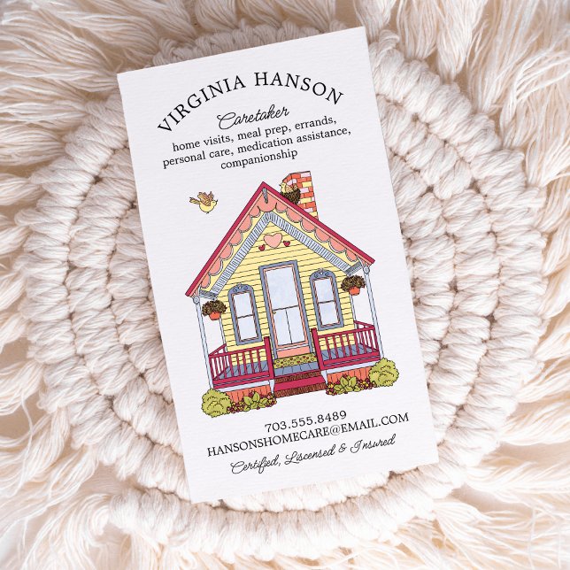 Cute House Caregiver Services Single Sided  Business Card (Cute Home Caregiver Business Card)