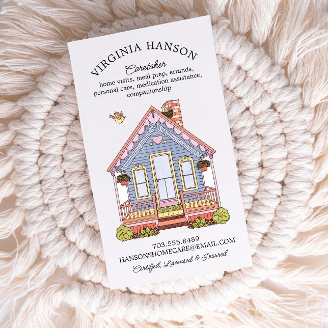 Cute House Caregiver Services Single Sided  Business Card (One Sided Vertical Caregiver Business Card)
