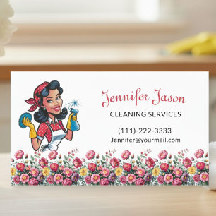 Cute House Cleaning  Floral Maid Service Business  Card